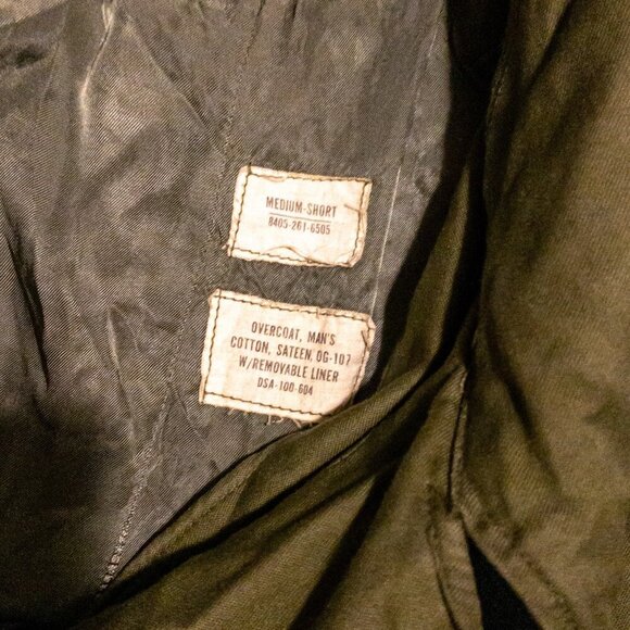 VINTAGE US ARMY OG-107 OVERCOAT MENS MILITARY JACKET HUNTER GREEN SIZE MEDIUM - Picture 3 of 9
